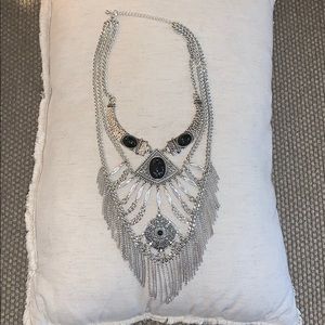 Long silver and black stone necklace